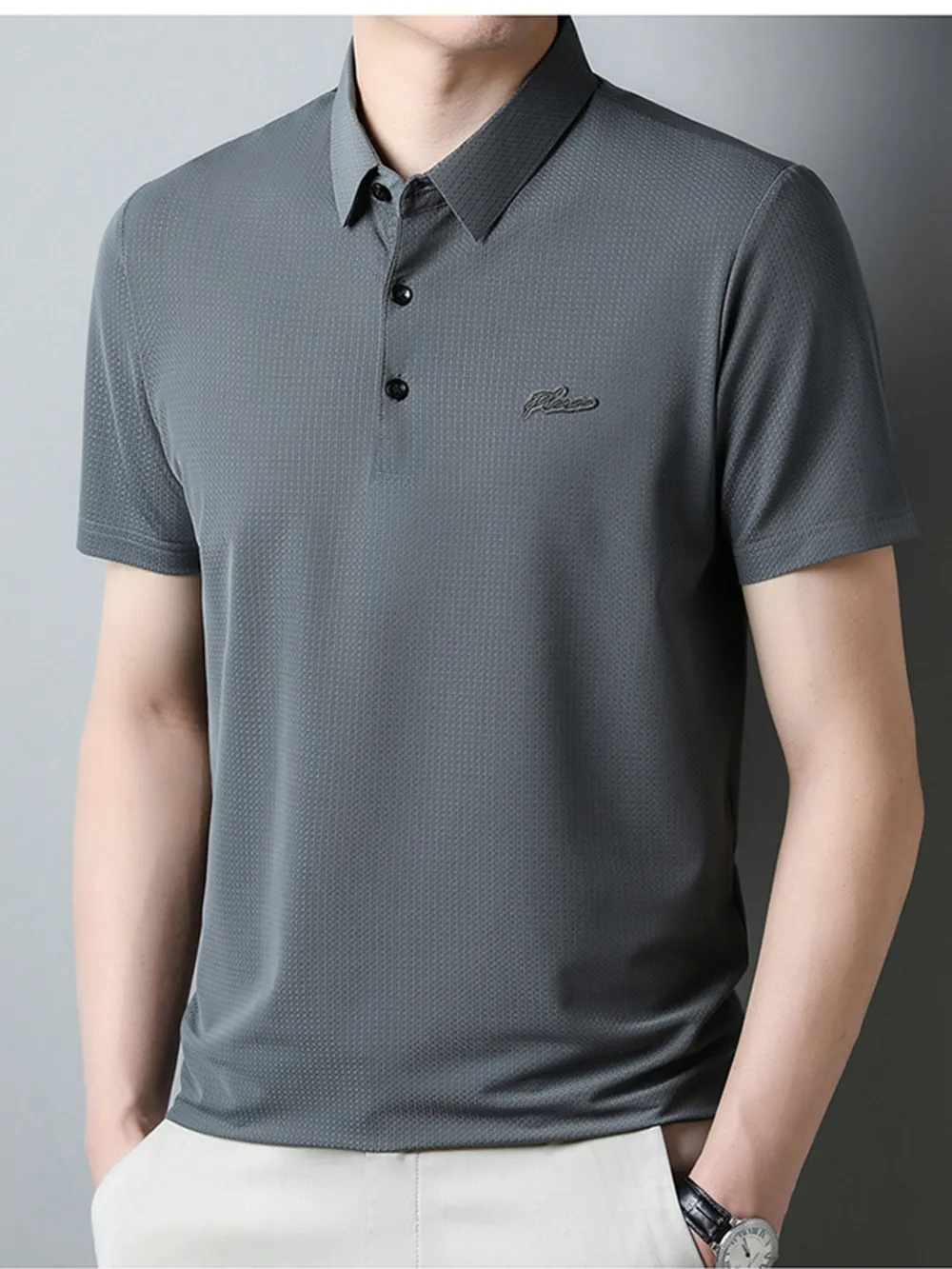 Men's Plus Size Textured Short Sleeve Casual Polo Shirt, image 6