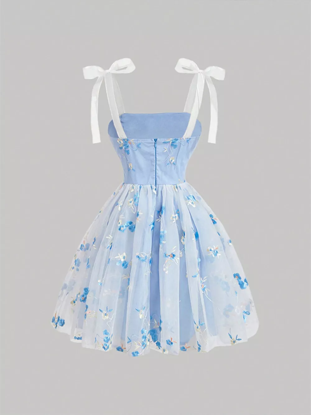 Floral Embroidered Tie Shoulder Dress, image 2