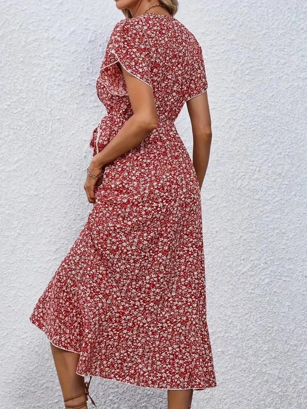 Floral Print Ruffle Hem Wrap Midi Dress, image 12