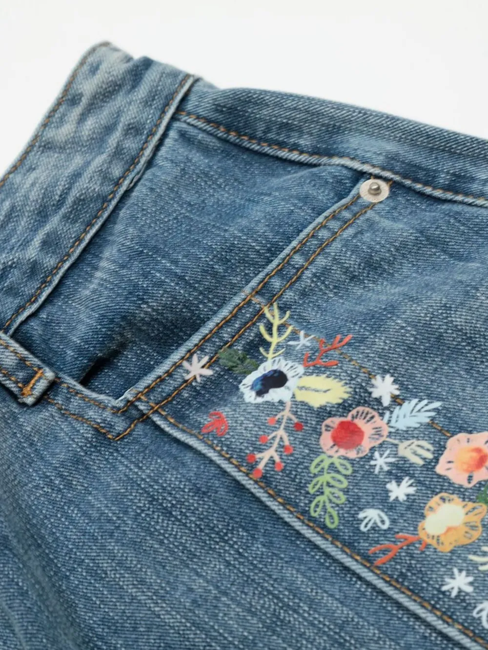 Men's Floral Trim Wide Leg Denim Shorts, image 6