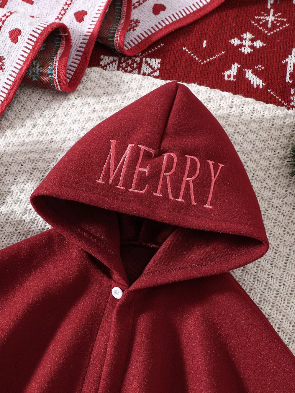 Children's Reindeer Embroidered Christmas Cape Outerwear, image 3