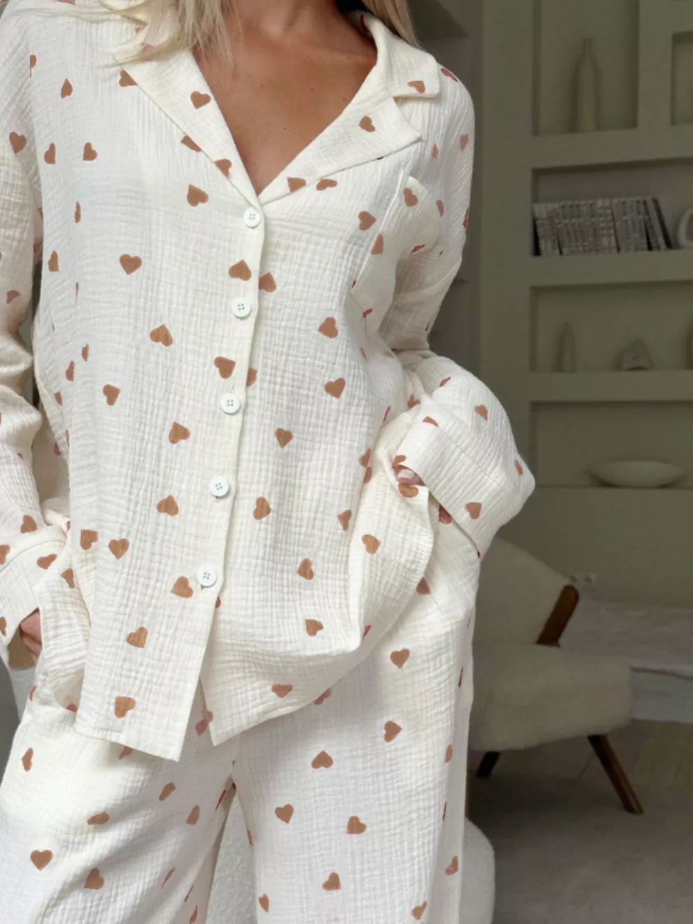 Heart Print Long Sleeve Top and Pants Lounge Set, image 6