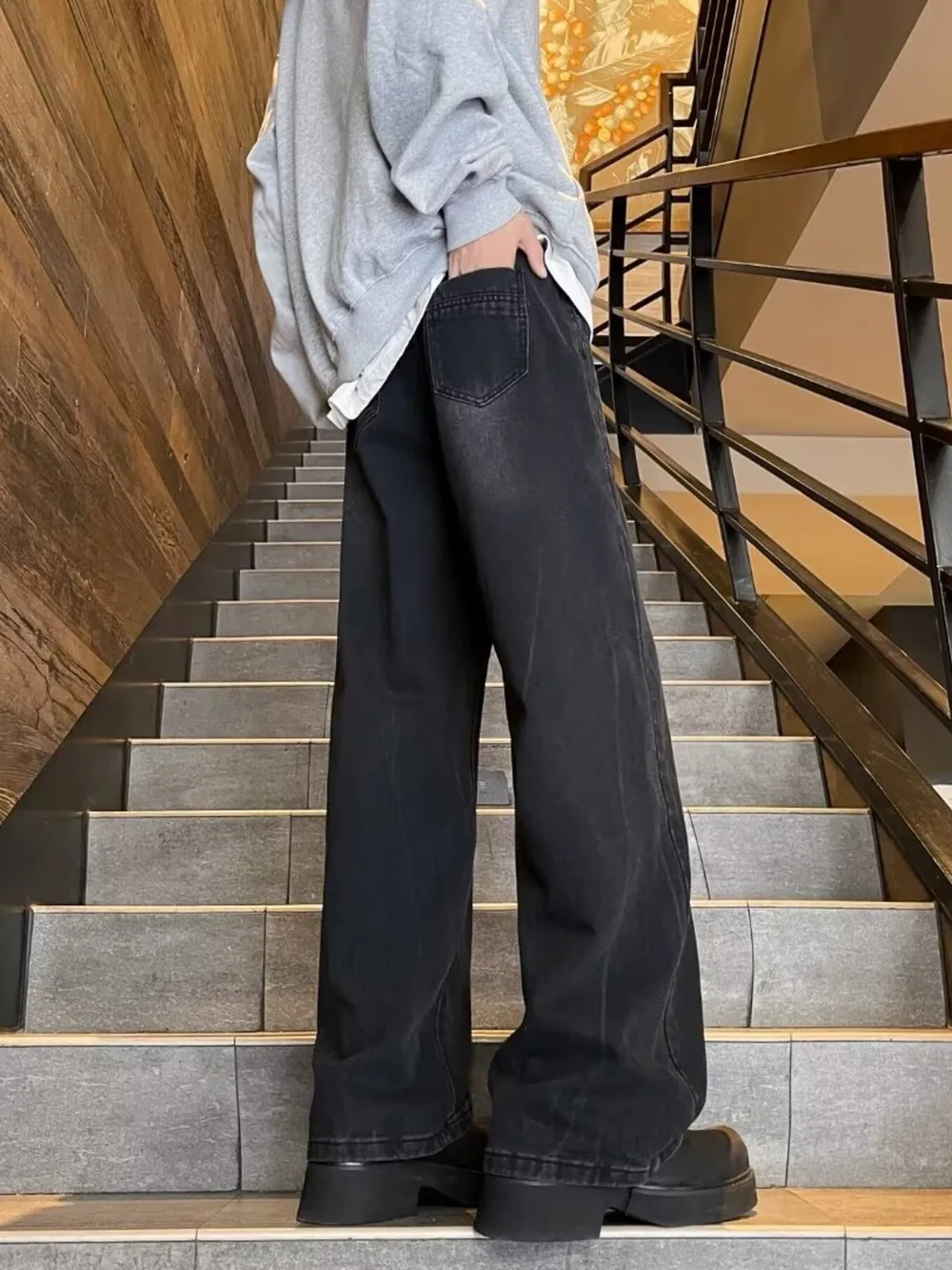 Men's Plus Size Washed Wide Leg Jeans, image 5