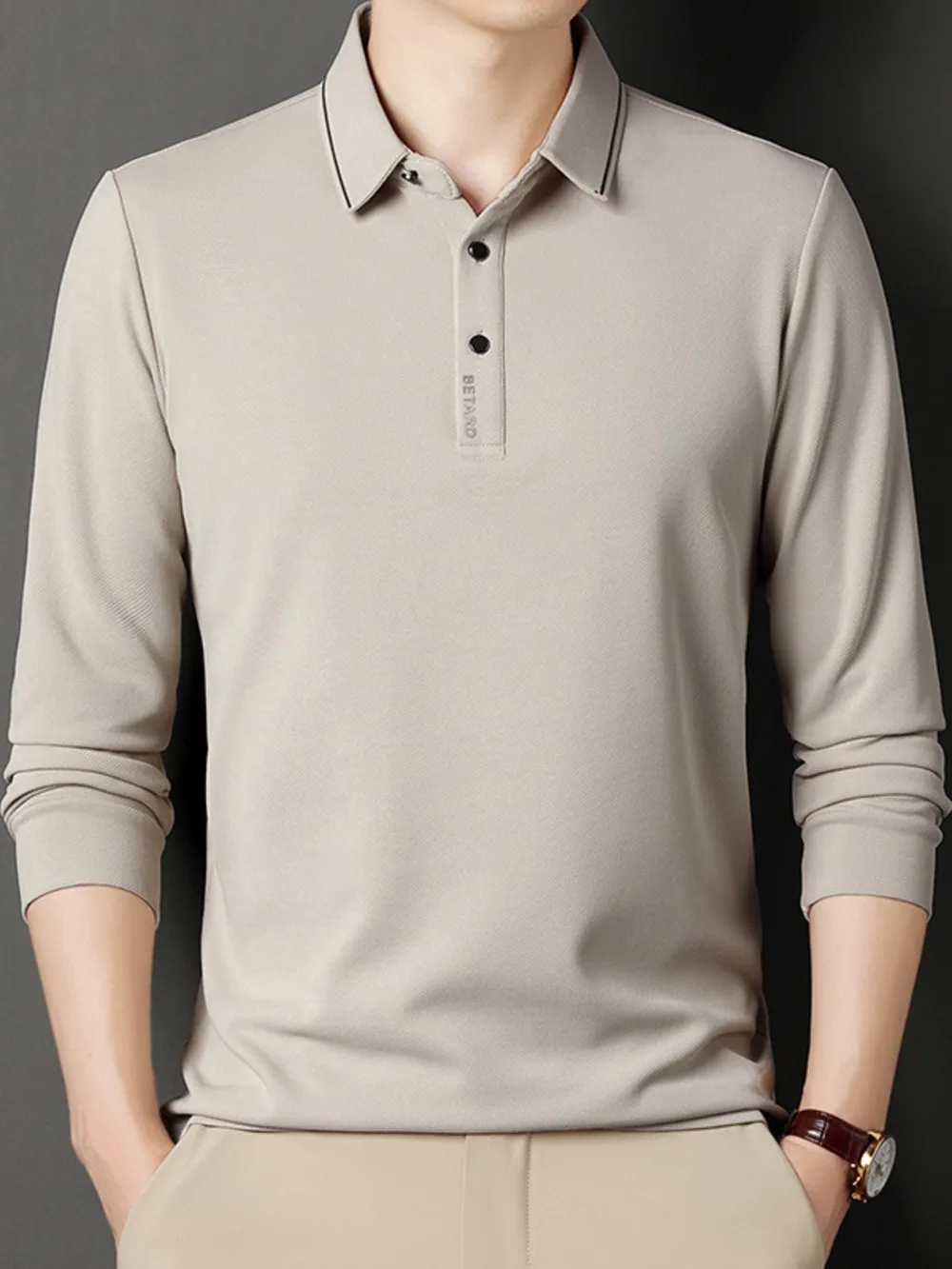 Men's Plus Size Collared Neck Long Sleeve Polo