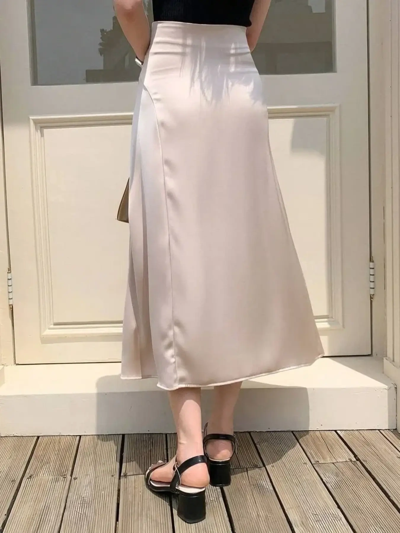 Asymmetric Wrap Midi Skirt with Fluted Hem, image 10