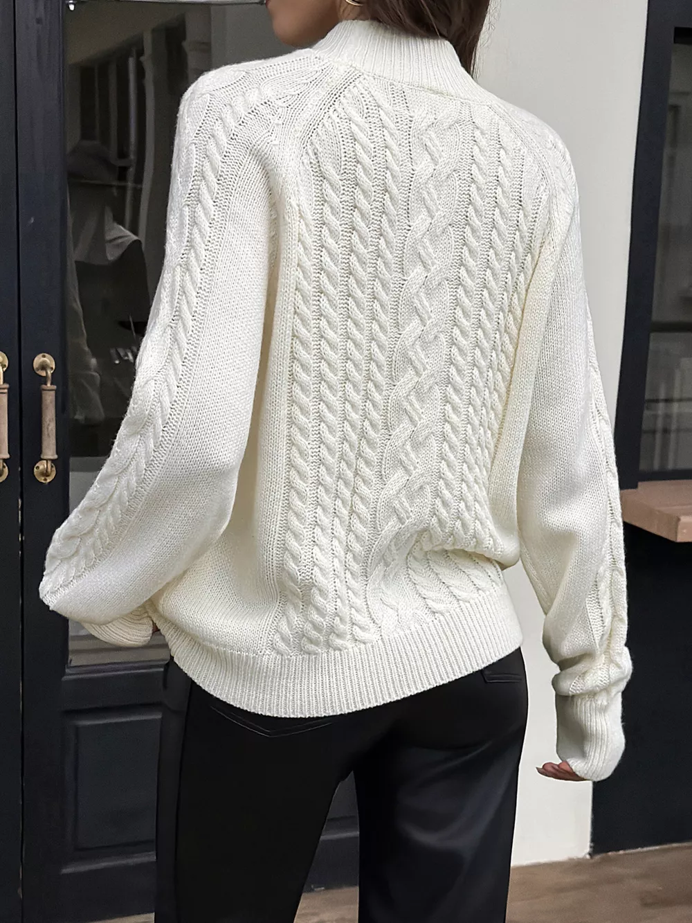 Mock Neck Cable-Knit Sweater, image 4