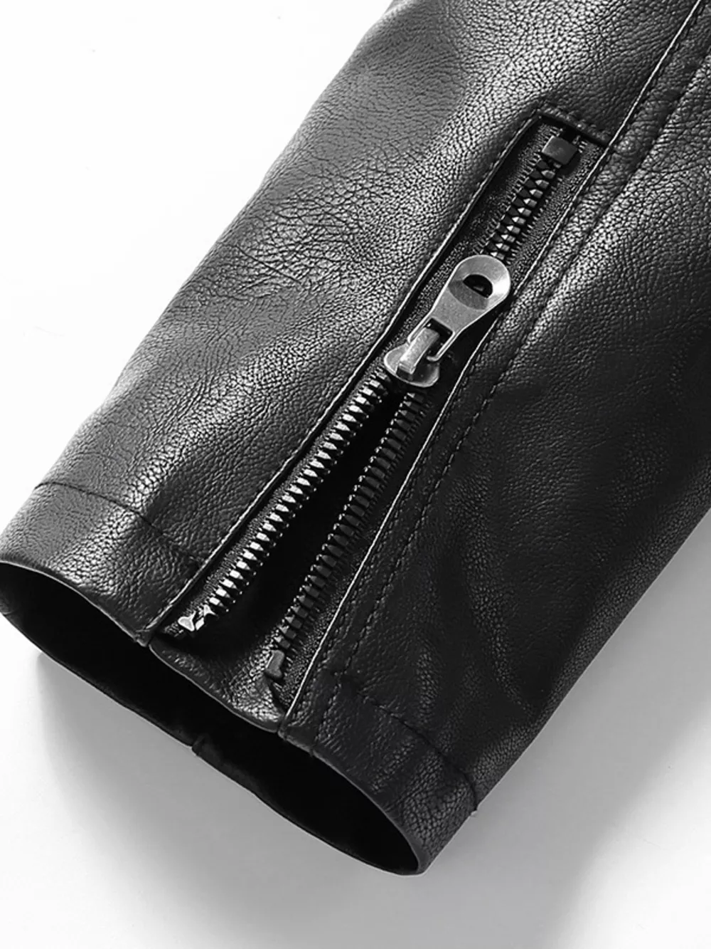 Men's Zip Up Long Sleeve Leather Jacket, image 4