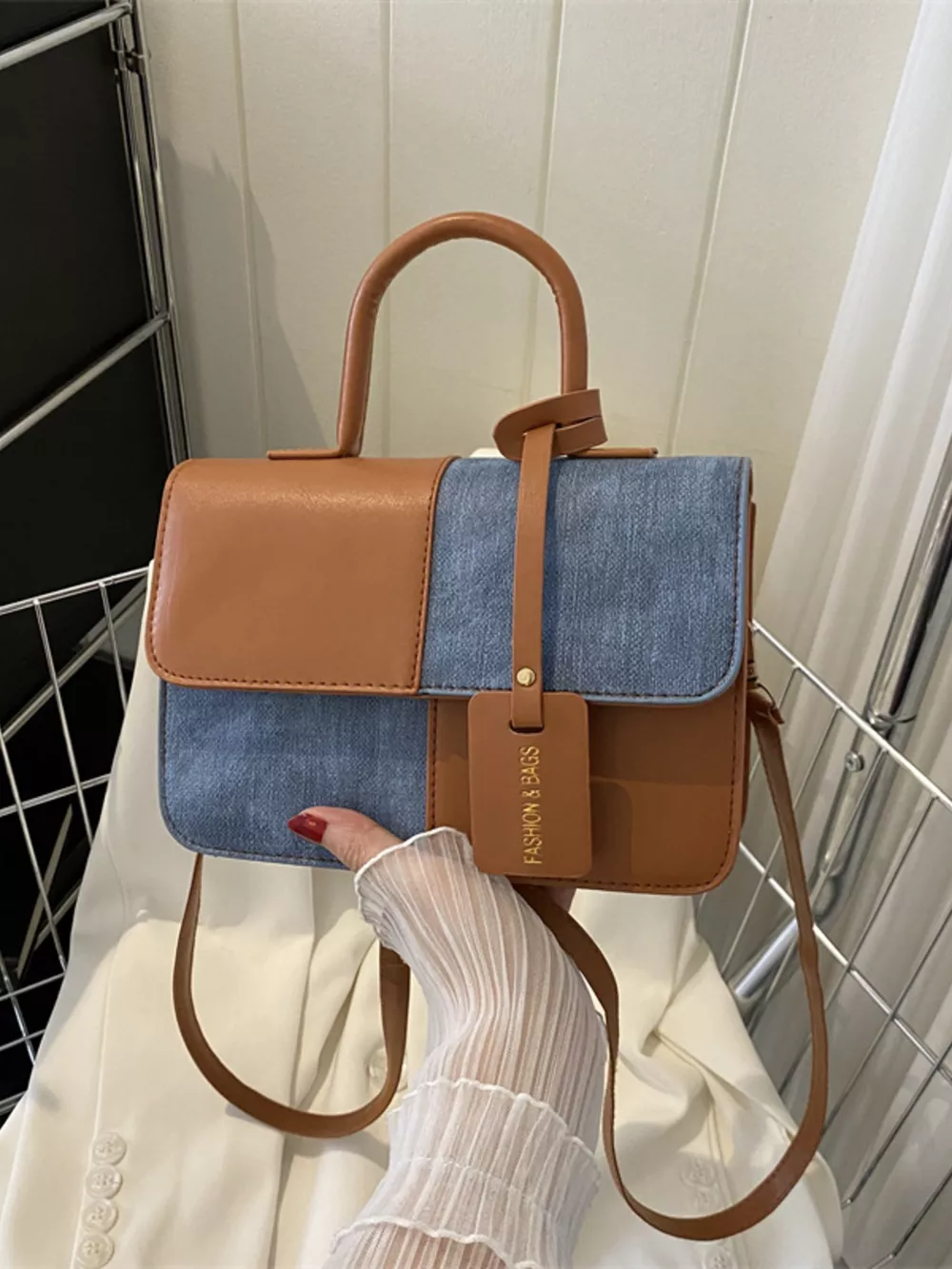 Two-Tone PU Leather Crossbody Bag, image 10