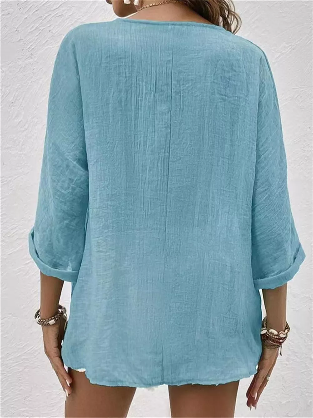 Full Size Casual V-Neck Button-Down Blouse Plus Size, image 3