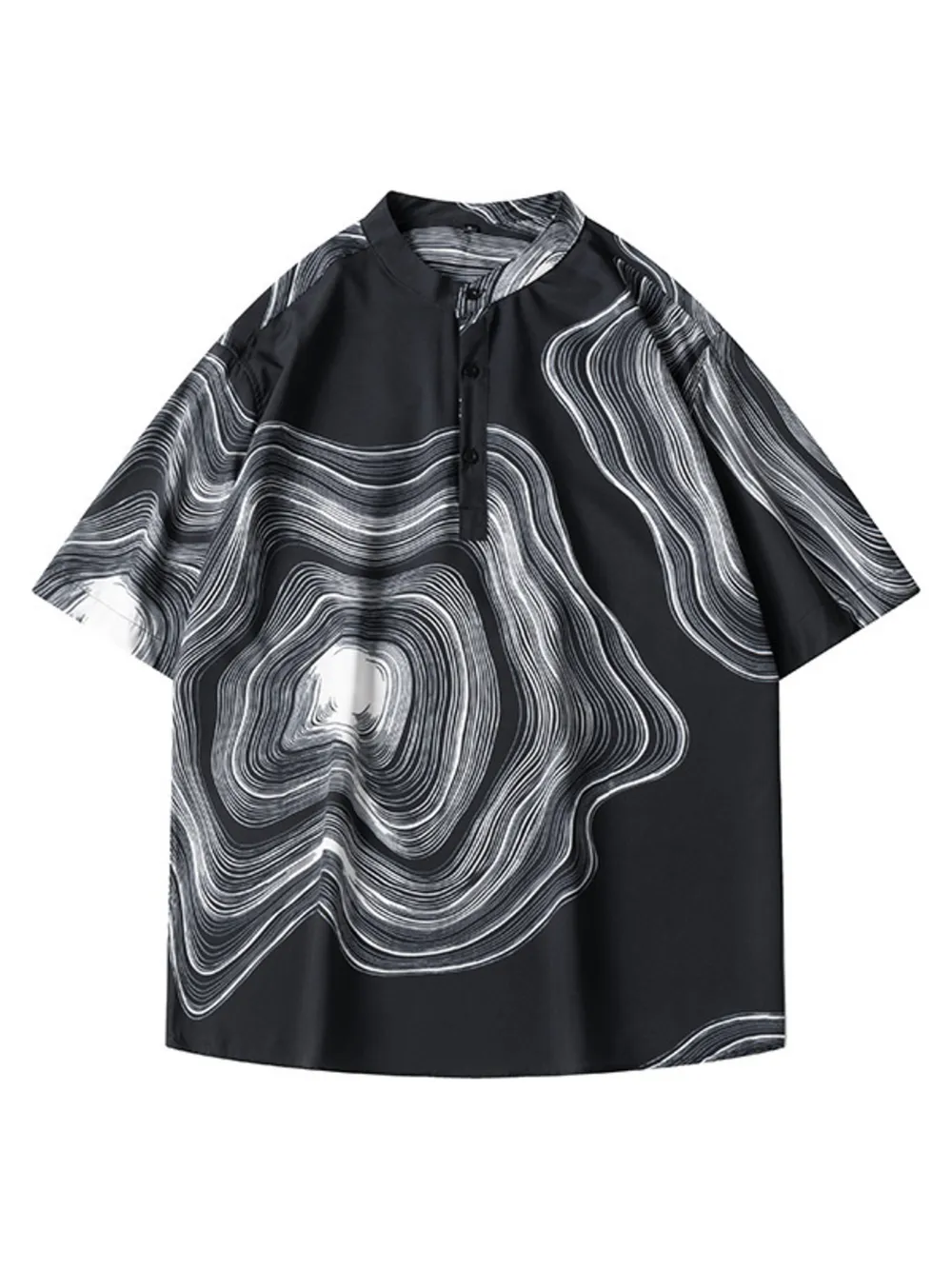Men's Plus Size Abstract Wave Print Short Sleeve Blouse