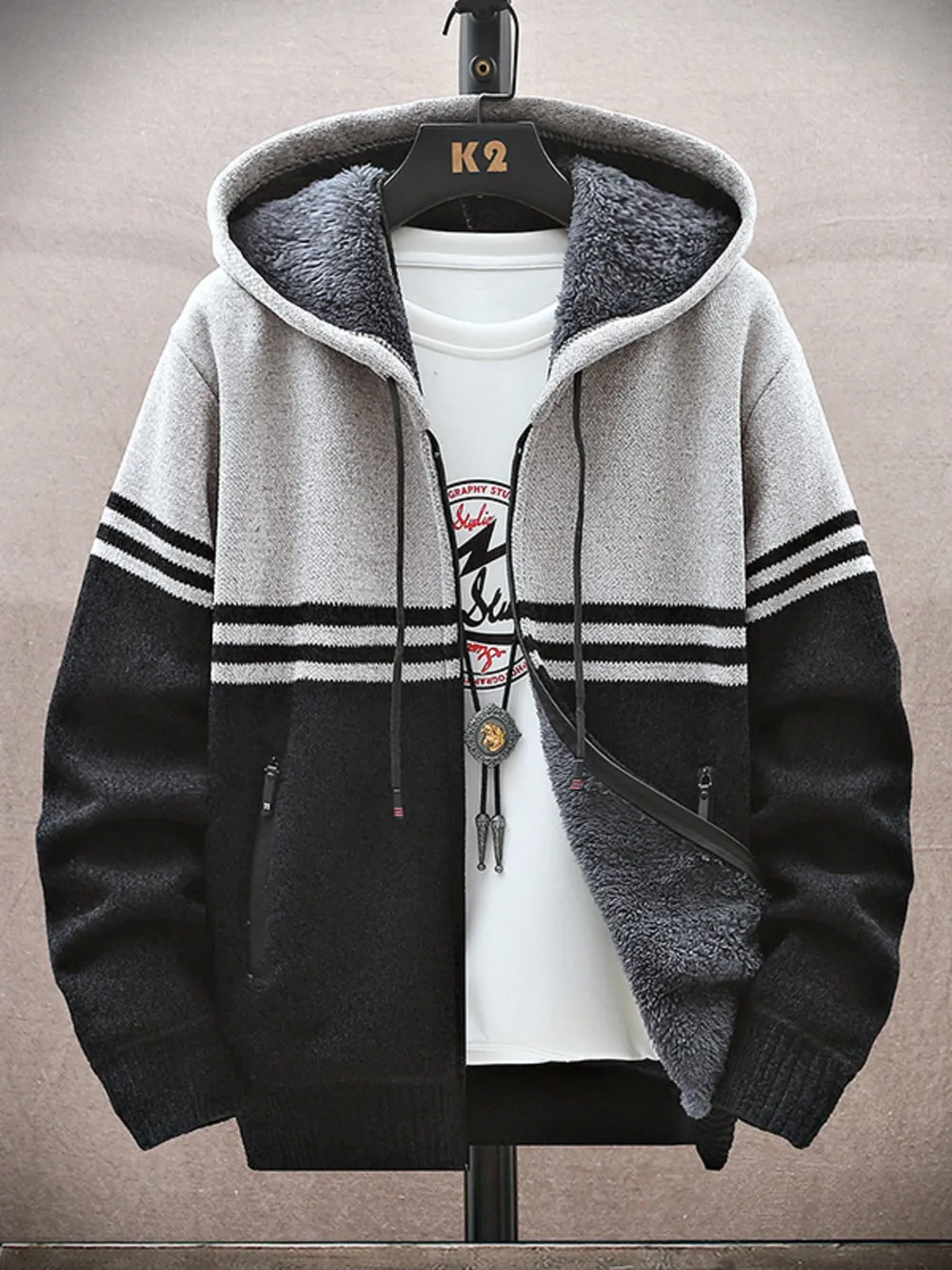 Men's Plus Size Hooded Zip-Up Cardigan, image 2