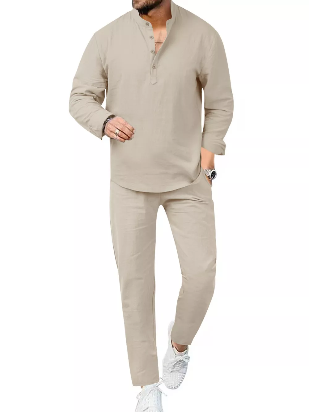 Men's Full Size Casual Long Sleeve Shirt and Pants Set Plus Size, image 6