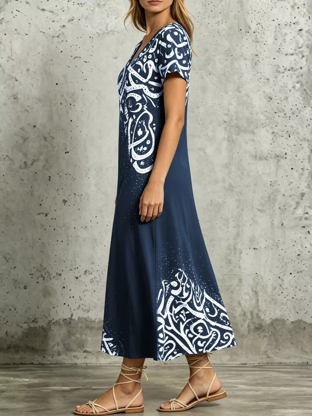 Printed Short Sleeve Midi Dress, image 2