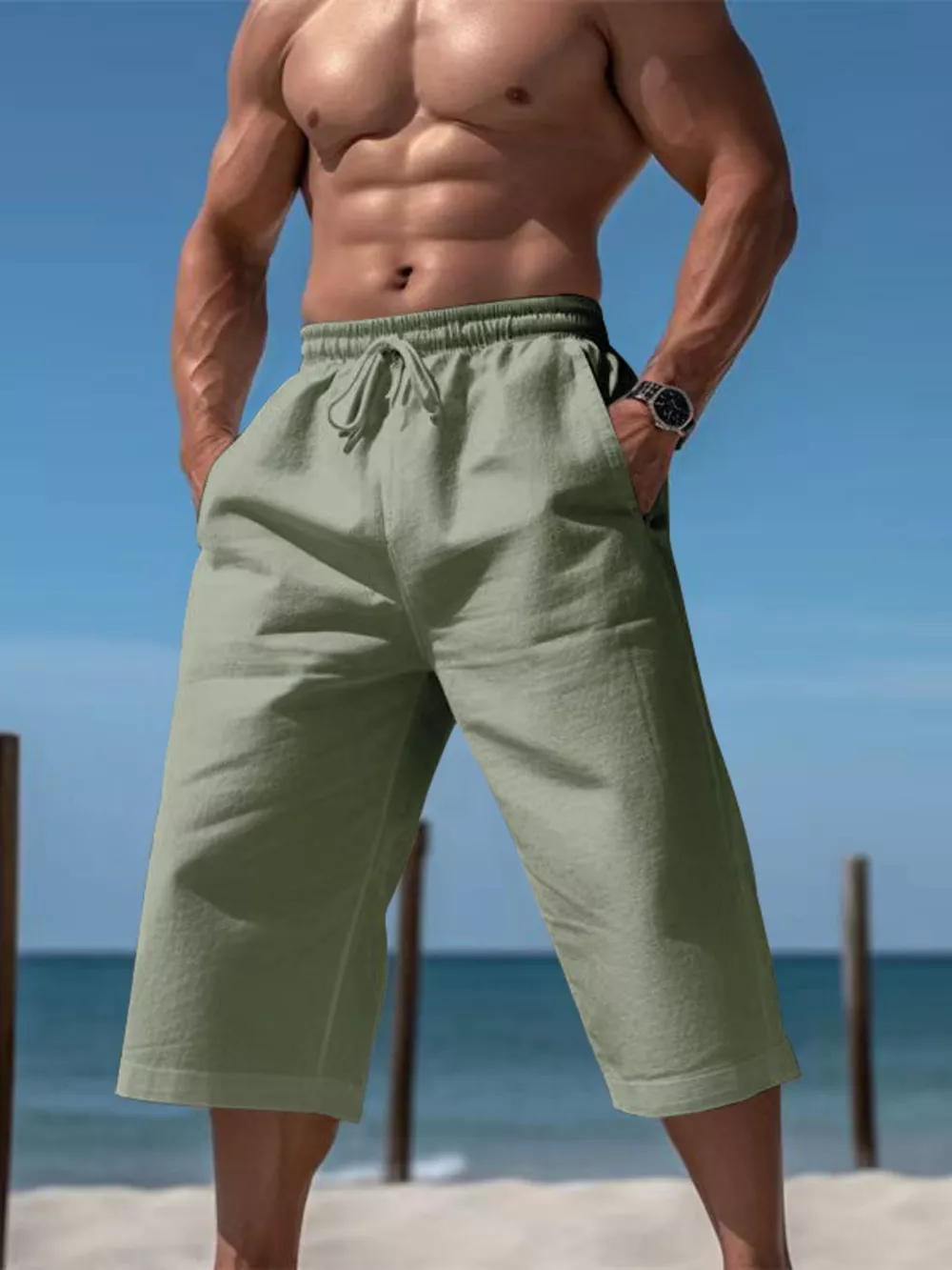 Men's Full Size Casual Drawstring Cropped Pants Plus Size, image 7