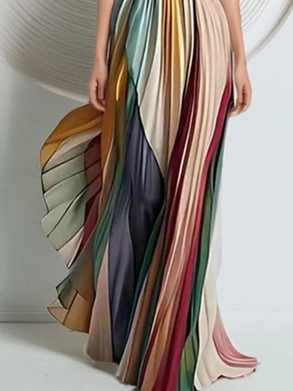 Striped Pleated Strapless Maxi Dress, image 3