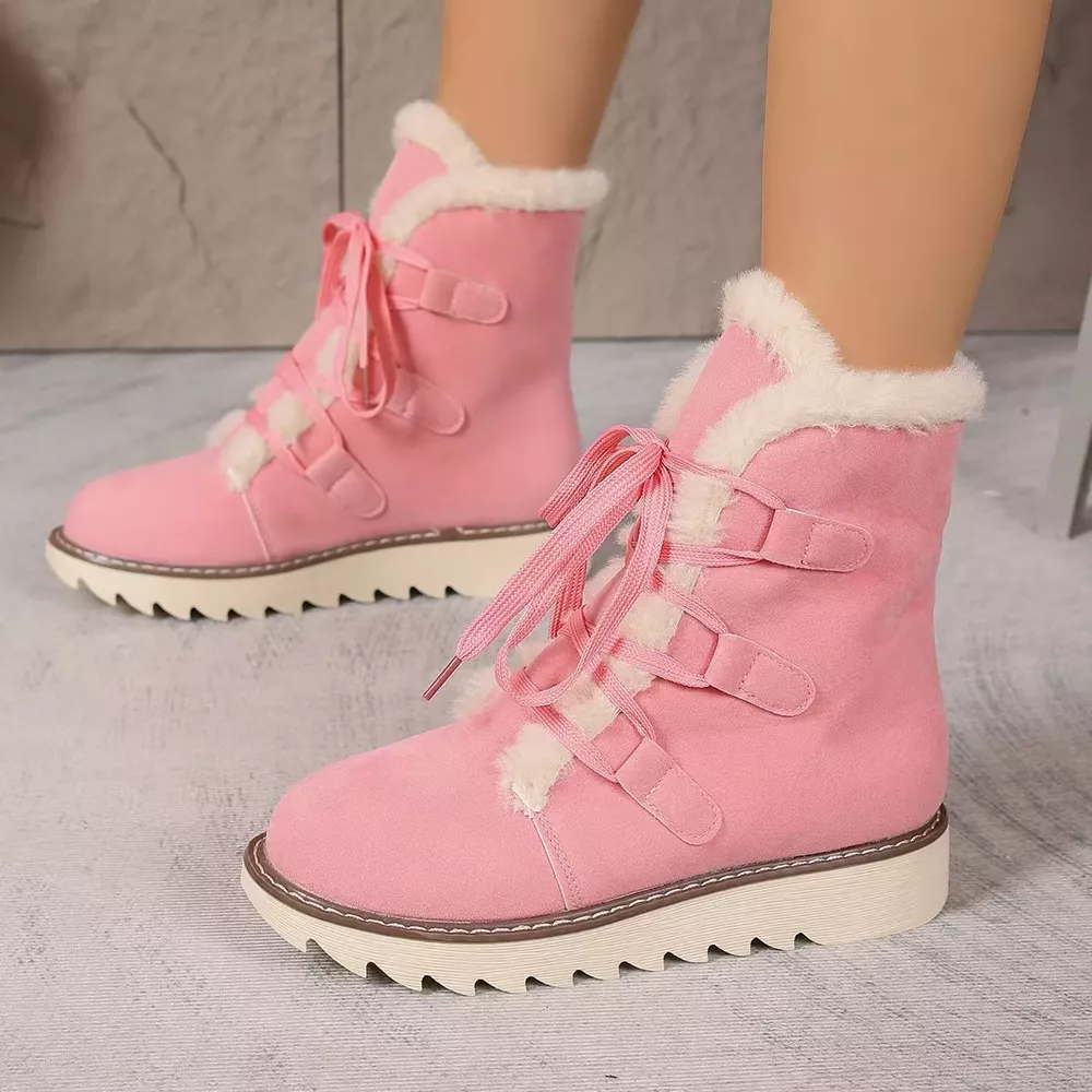 Fuzzy Trim Lace-Up Boots, image 11
