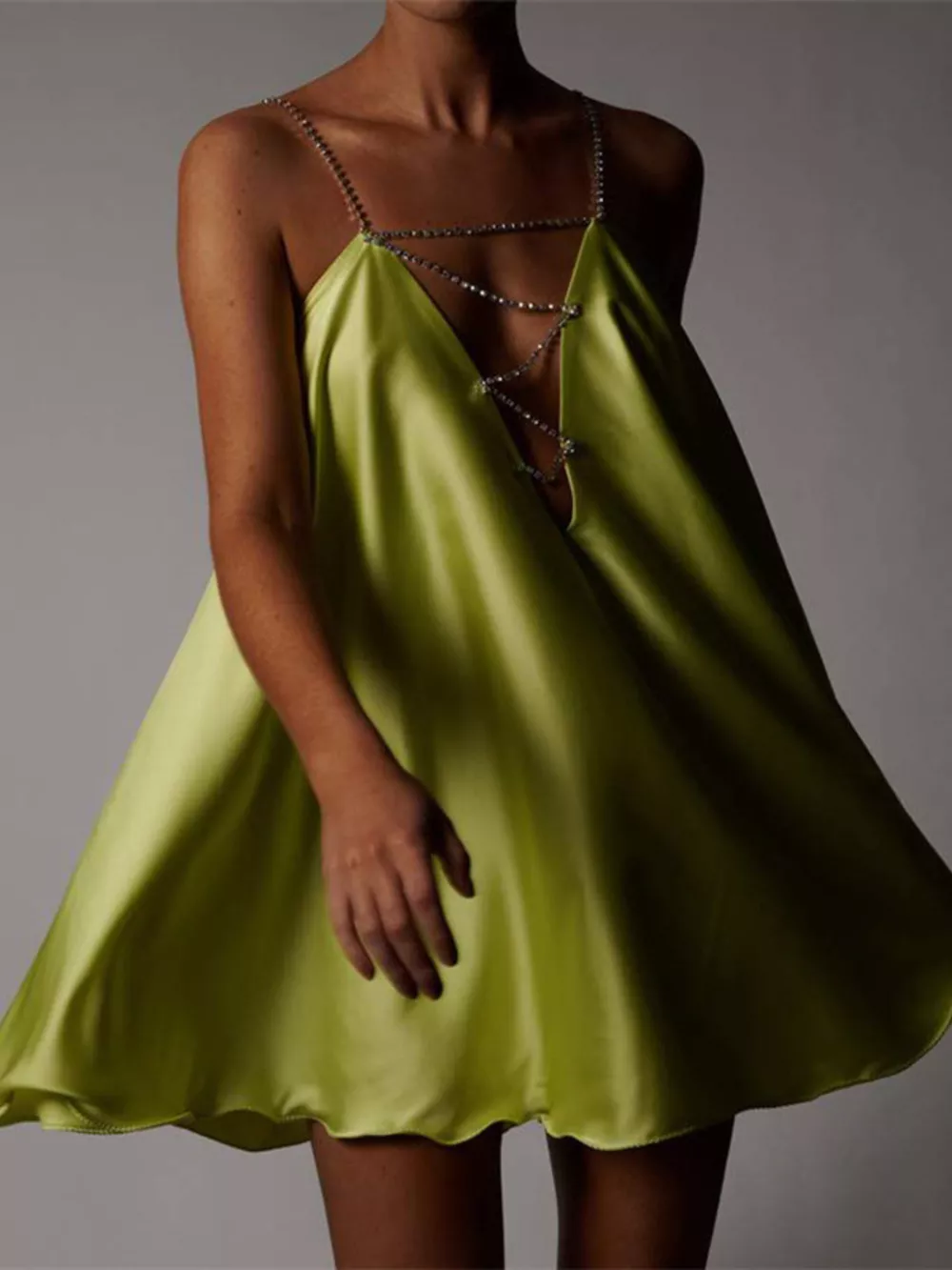 Rhinestone Embellished Plunge Mini Dress, image 6