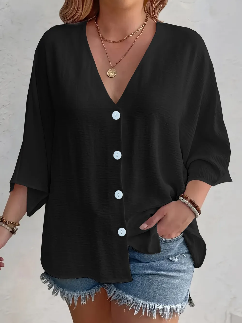 Full Size V-Neck Button Down Shirt Plus Size, image 14