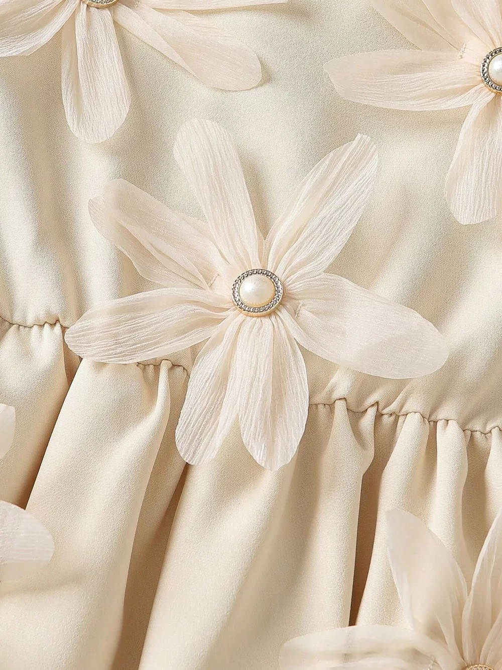 Children's Long-Sleeve Dress with 3D Floral Appliques and Pearl Accents, image 4