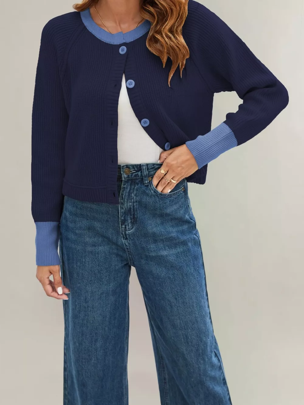 Color Block Ribbed Knit Button-Front Cardigan, image 9