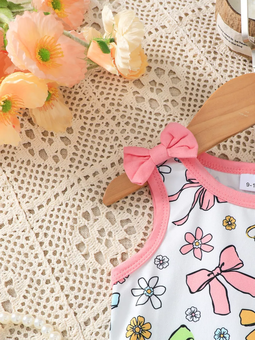 Children's Bowknot & Floral Print Sleeveless Top and Shorts Set, image 4