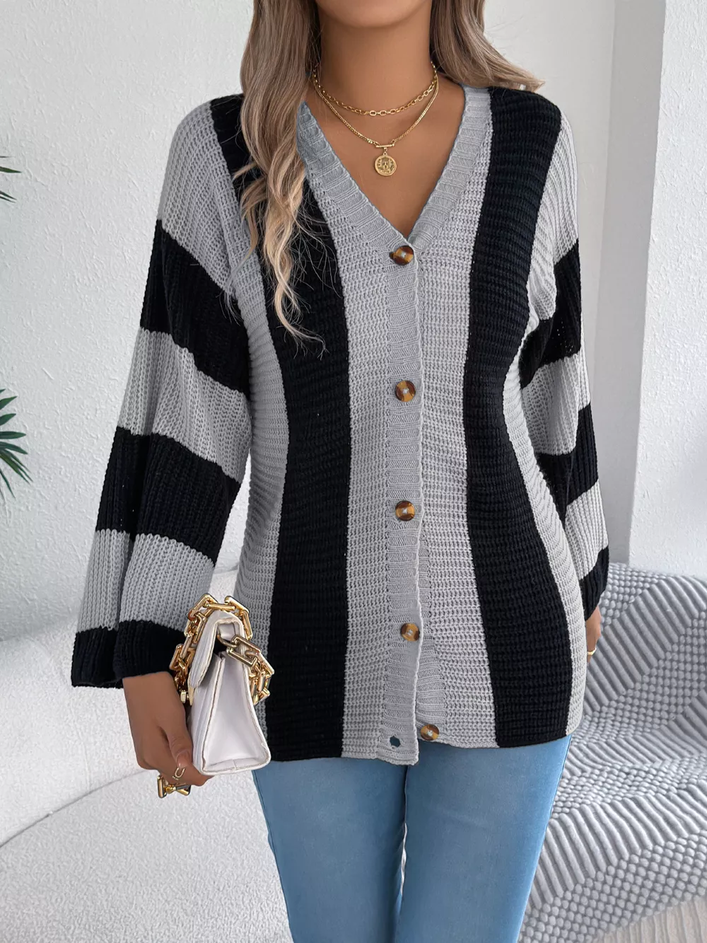Color Block Button-Up Cardigan, image 12