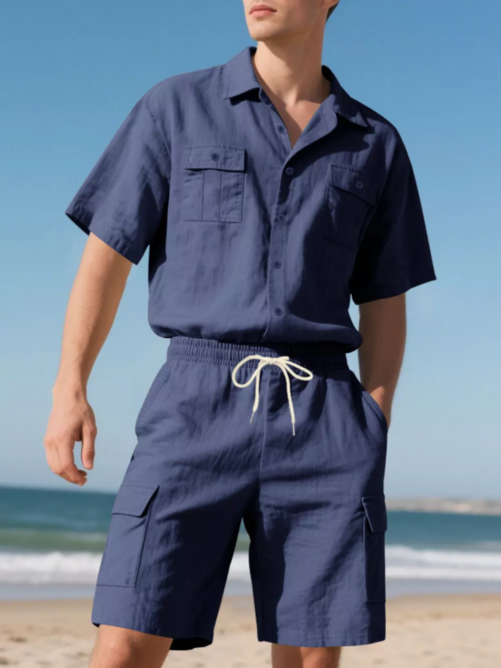 Men's Full Size Button Up Shirt and Shorts Set Plus Size, image 4