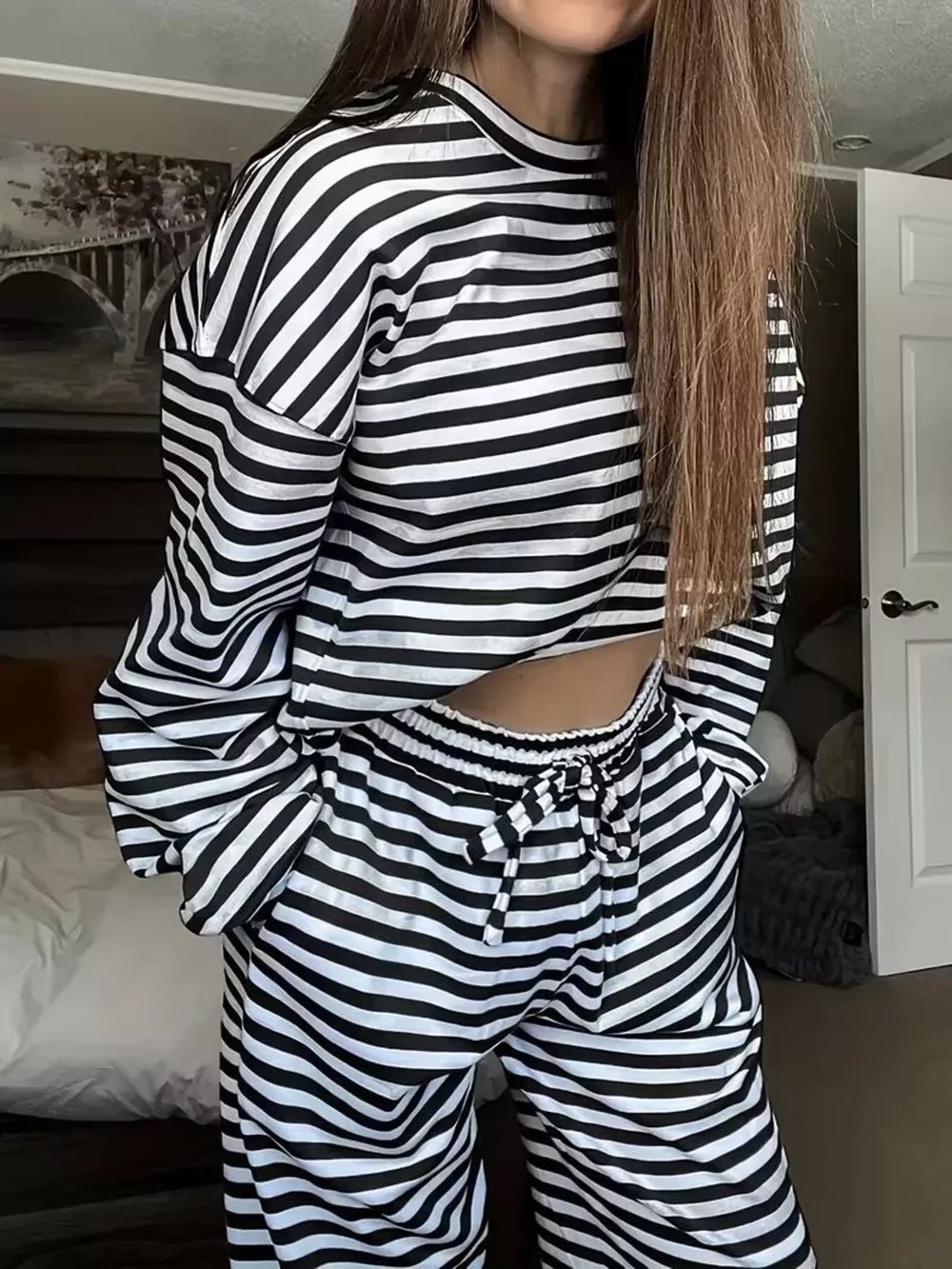 Striped Long Sleeve Top and Pants Set, image 17
