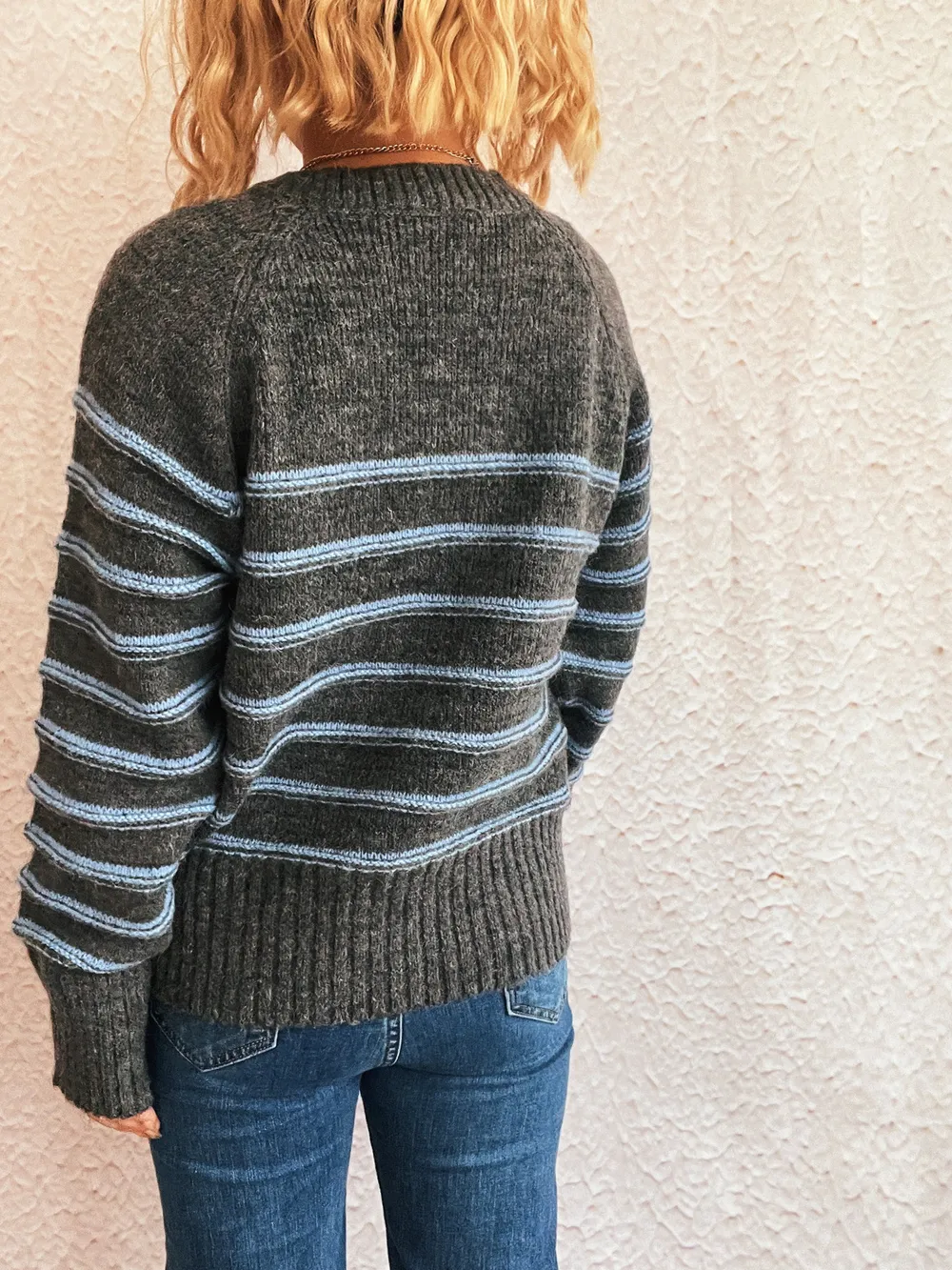 Striped Button Detail Long Sleeve Sweater, image 18