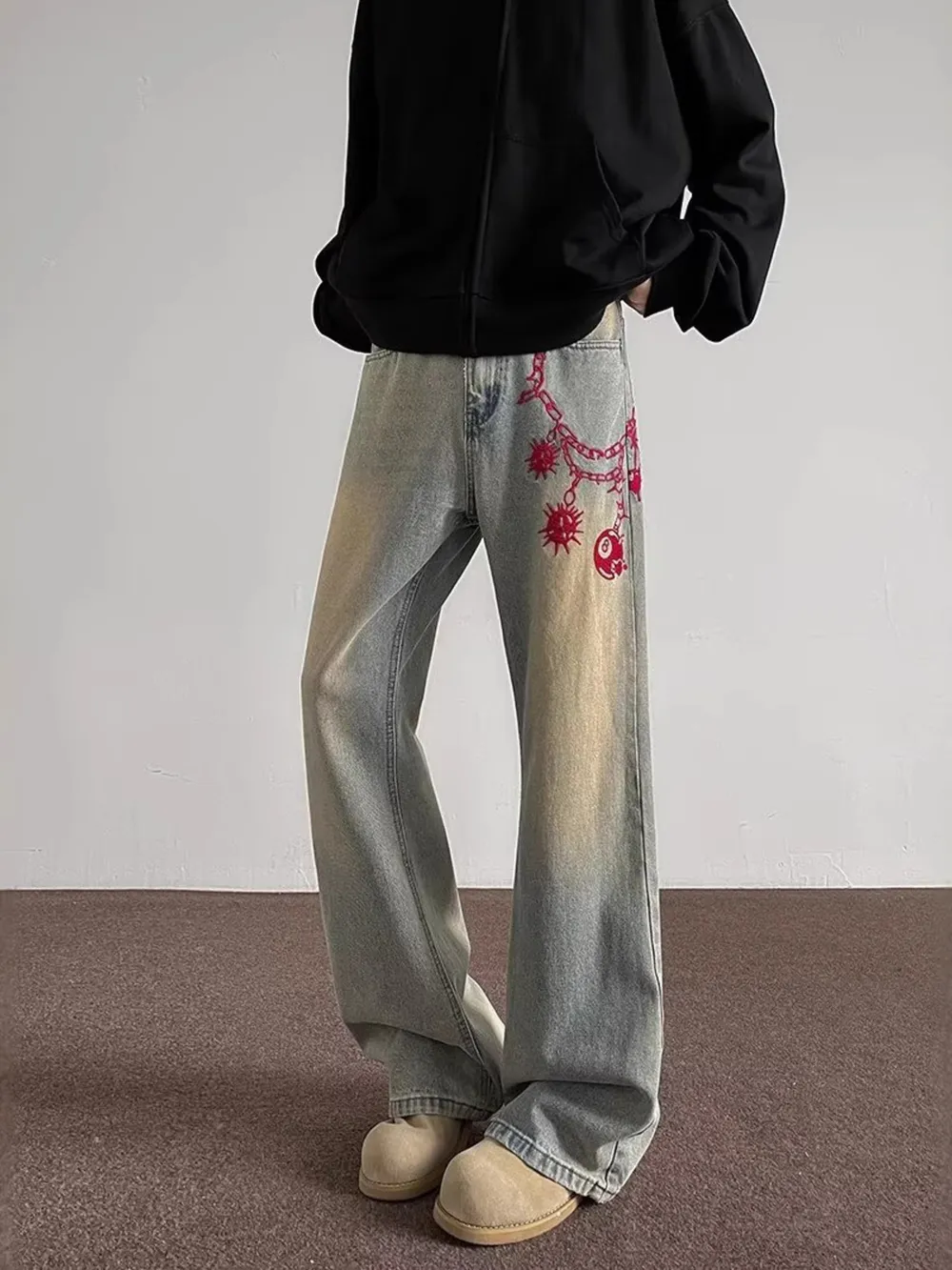 Men's Full Size Embroidered Wide Leg Jeans Plus Size, image 2