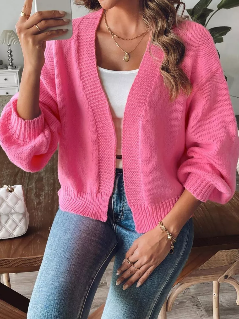 Open Front Dropped Shoulder Cardigan, image 7