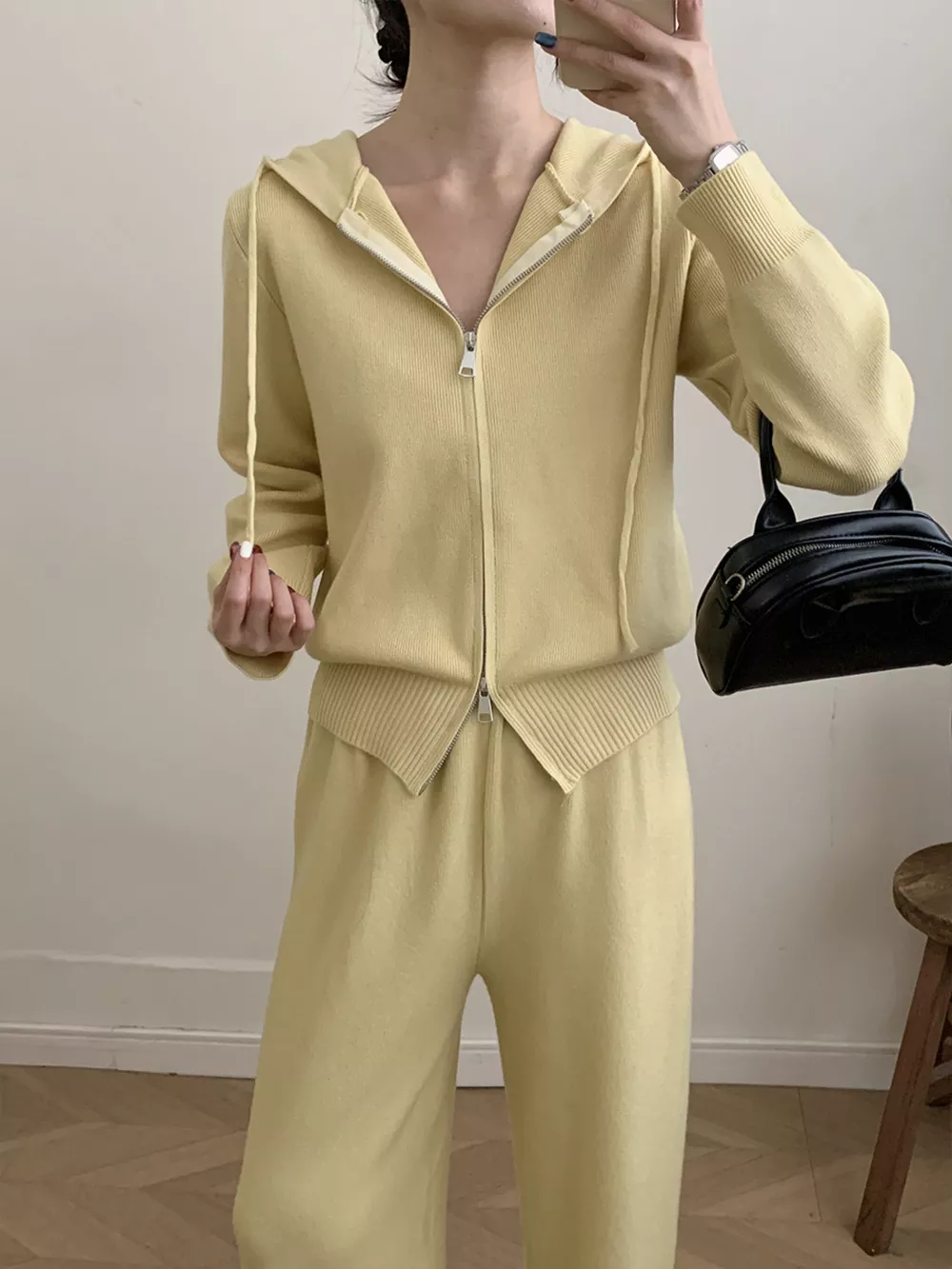 Zip Up Cardigan and Drawstring Wide Leg Pants Knit Set, image 23