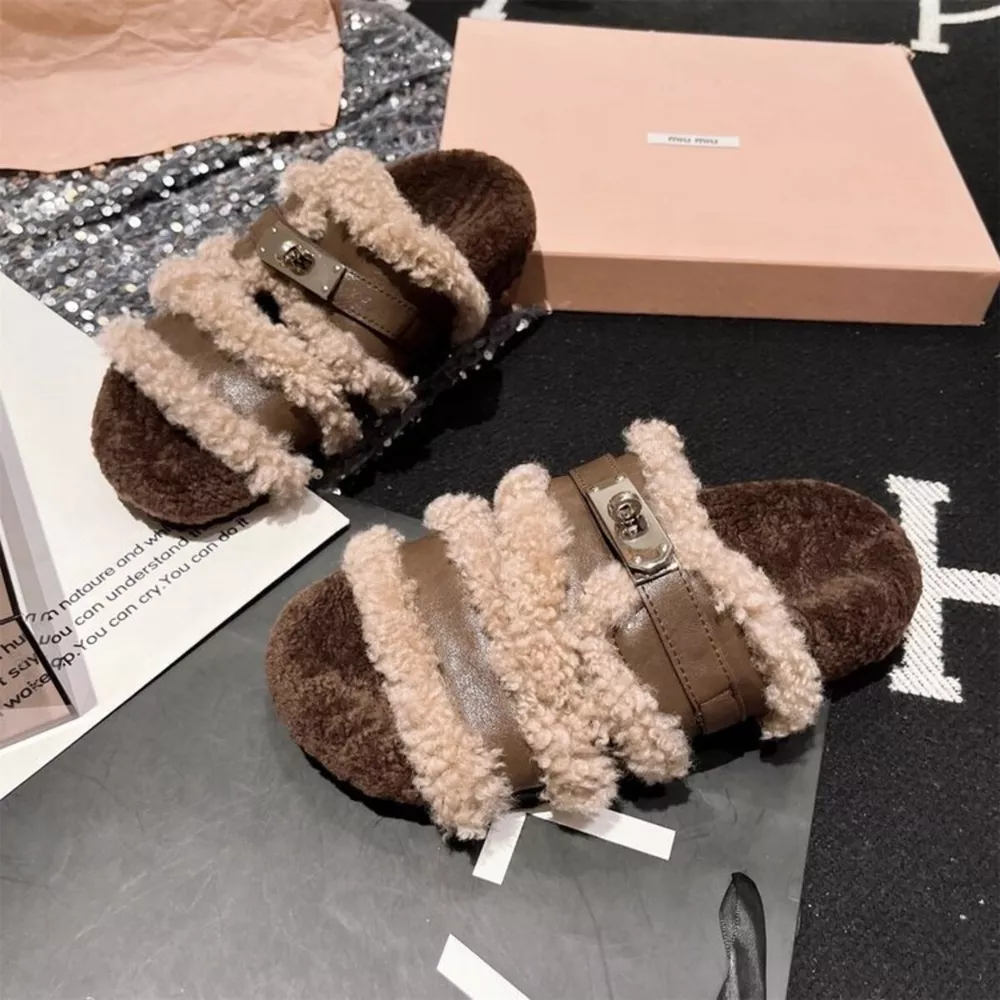 Fuzzy Buckle Accent Plush Slippers, image 4
