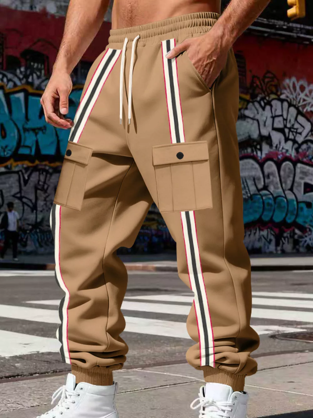Men's Full Size Casual Striped Cargo Joggers Plus Size, image 13