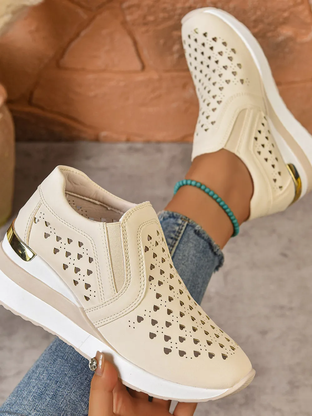 Breathable Cutout Wedge Sneakers, image 10