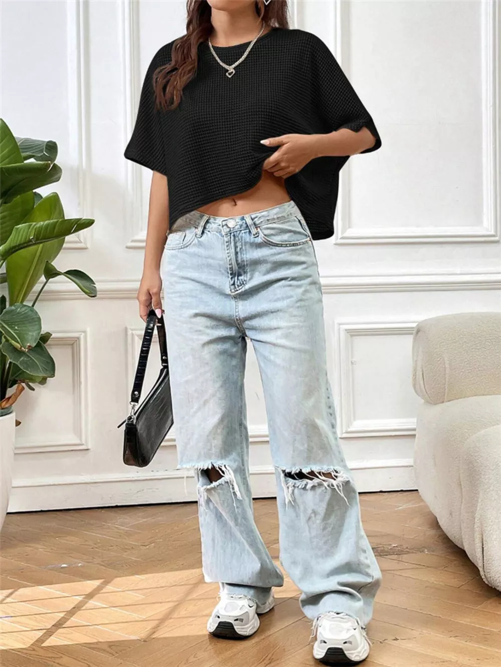 Waffle Knit Cropped T-Shirt, image 10