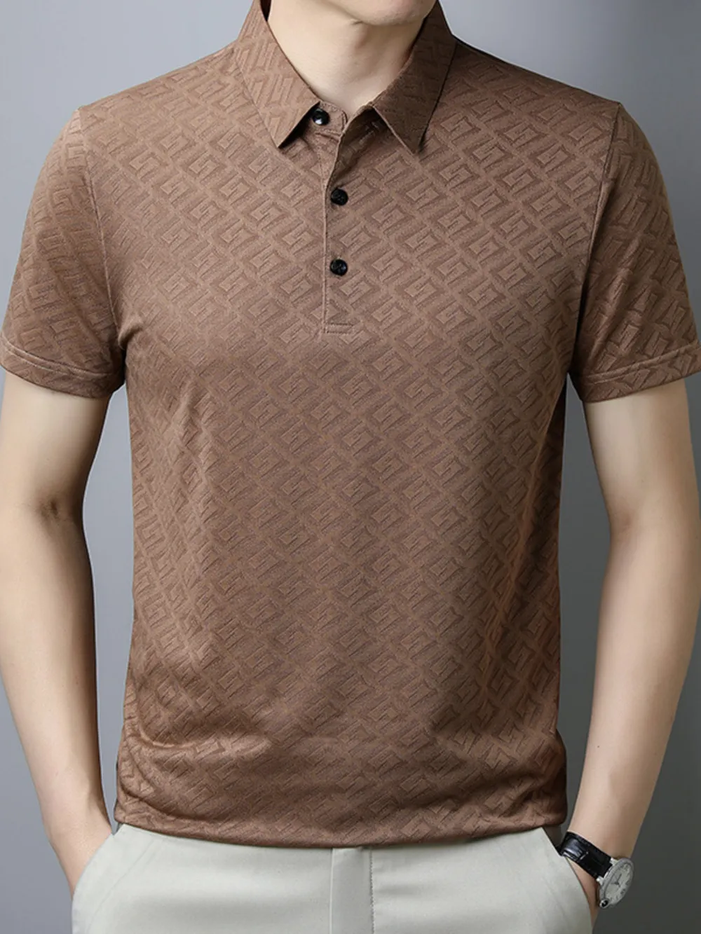 Men's Plus Size Geometric Pattern Short Sleeve Polo, image 2
