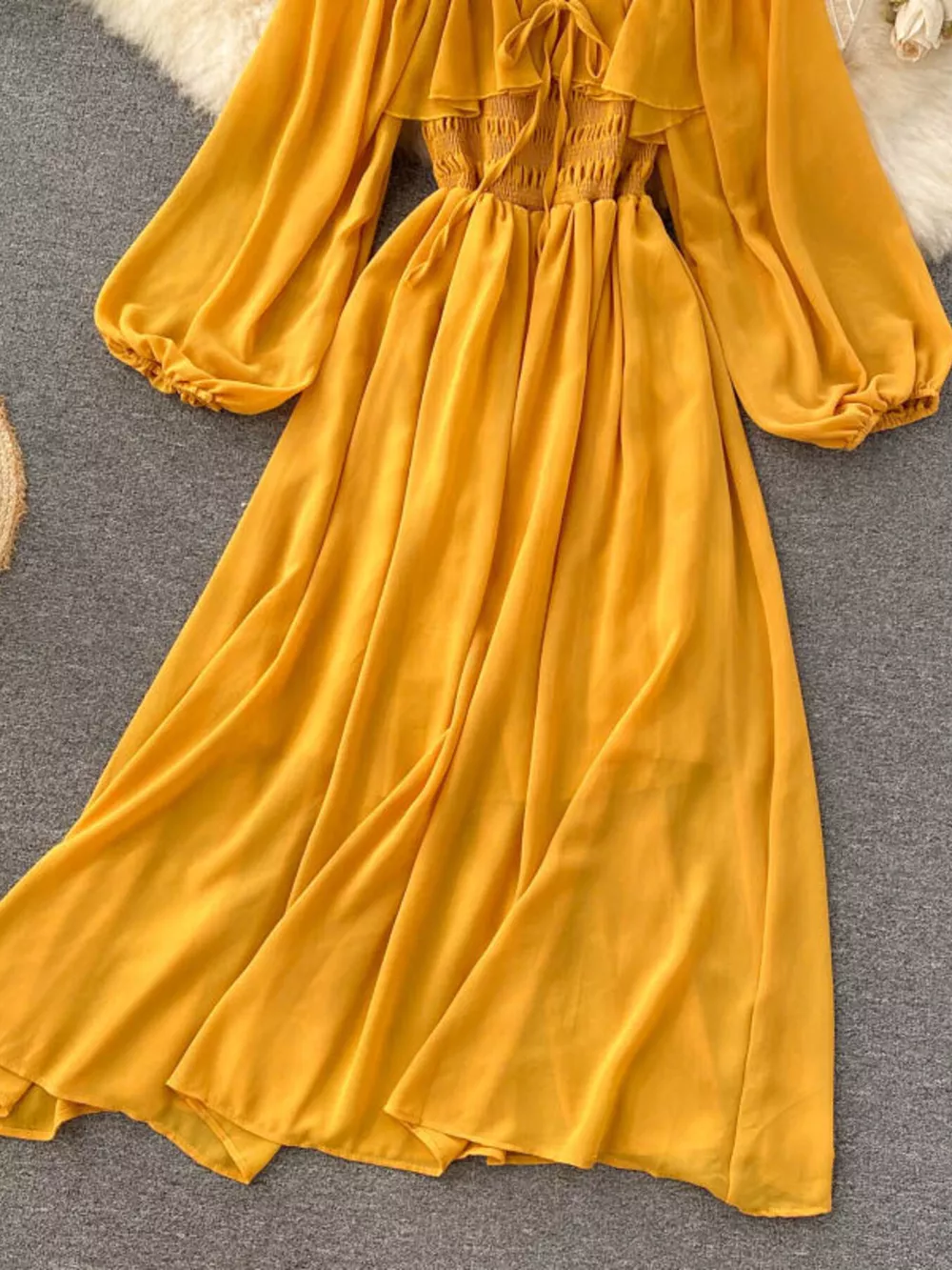 Ruffle Square Neck Balloon Sleeve A-Line Dress, image 29