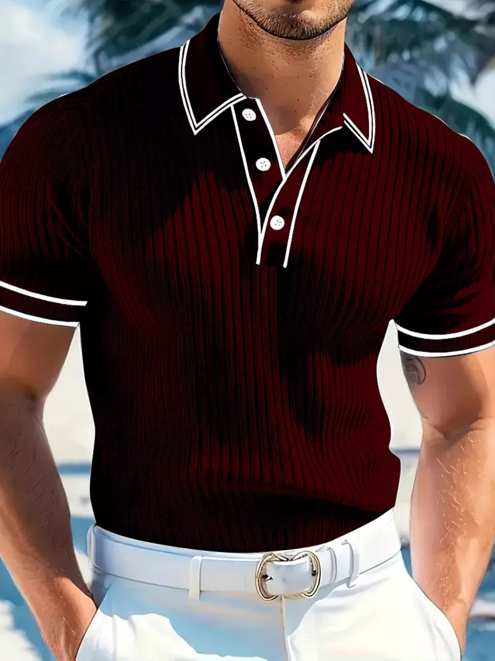 Men‘s Full Size Slim Fit Ribbed Knit Polo Plus Size, image 17