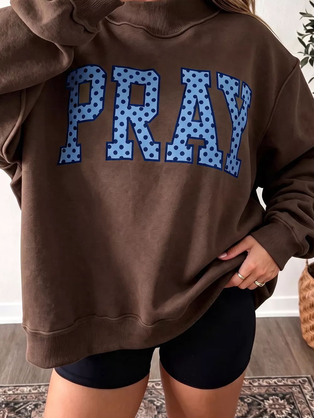 PRAY Polka Dot Embroidered Mock Neck Sweatshirt, image 2
