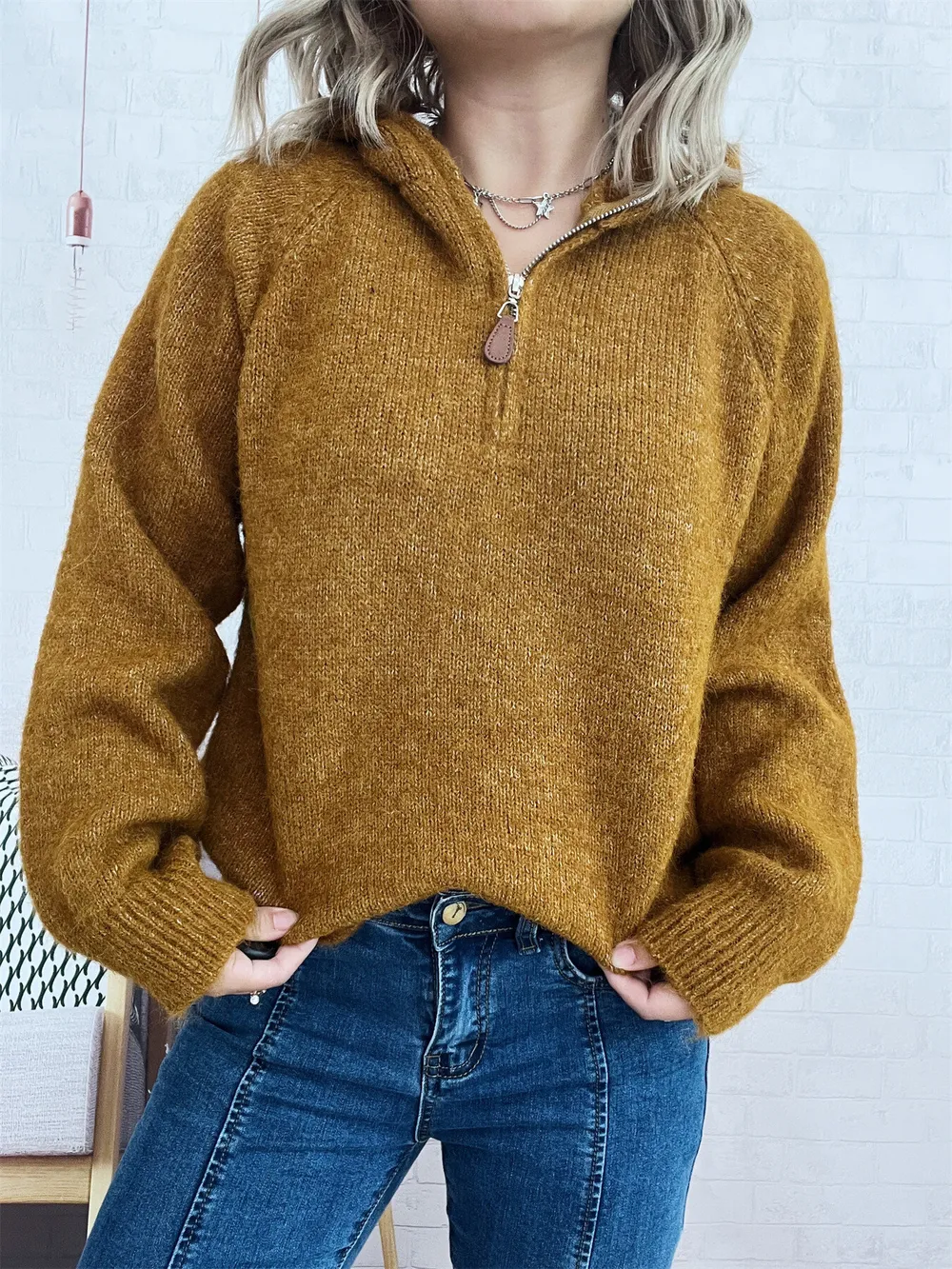 Quarter Zip Ribbed Hem Sweater, image 26