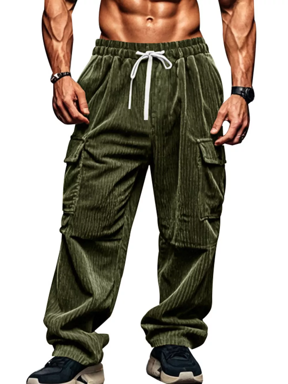 Men's Full Size Corduroy Cargo Pants Plus Size, image 2