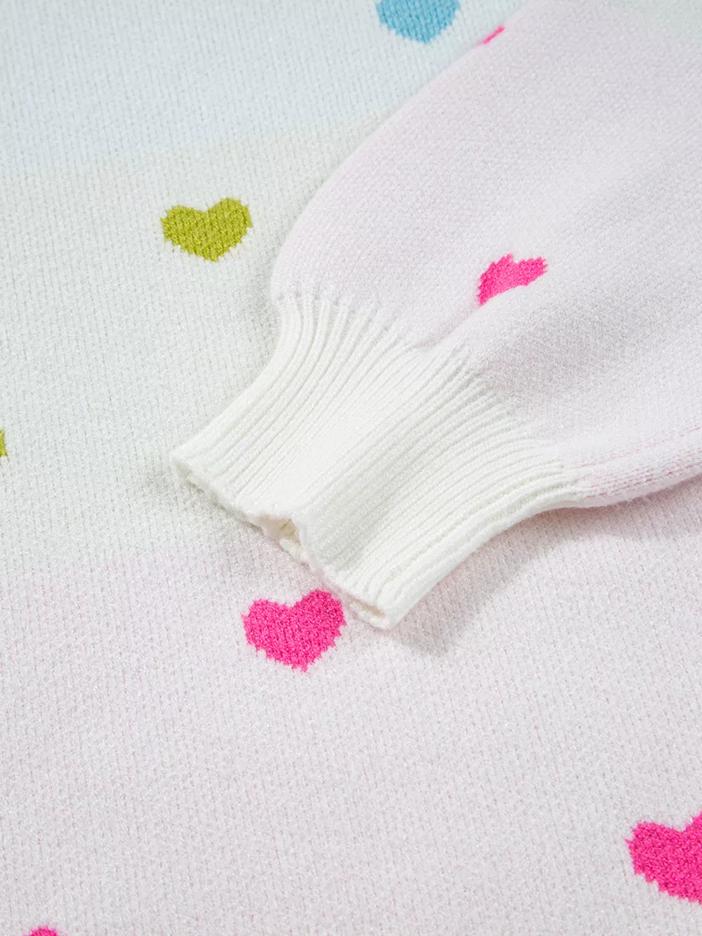 Multicolour Heart Pattern Dropped Shoulder Sweater, image 9