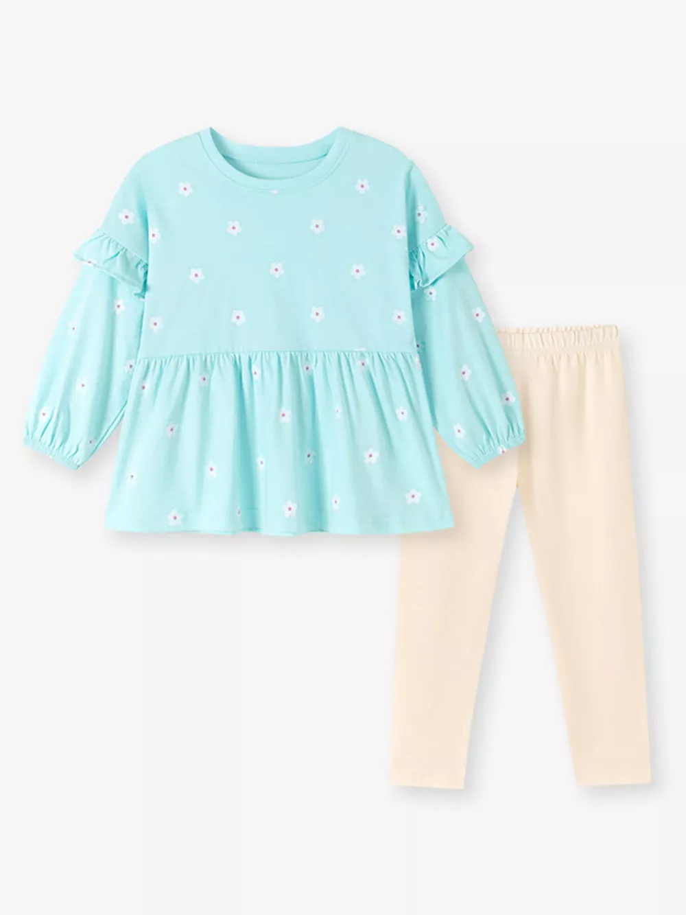 Children's Flower Balloon Sleeve Peplum Top and Pants Set, image 2