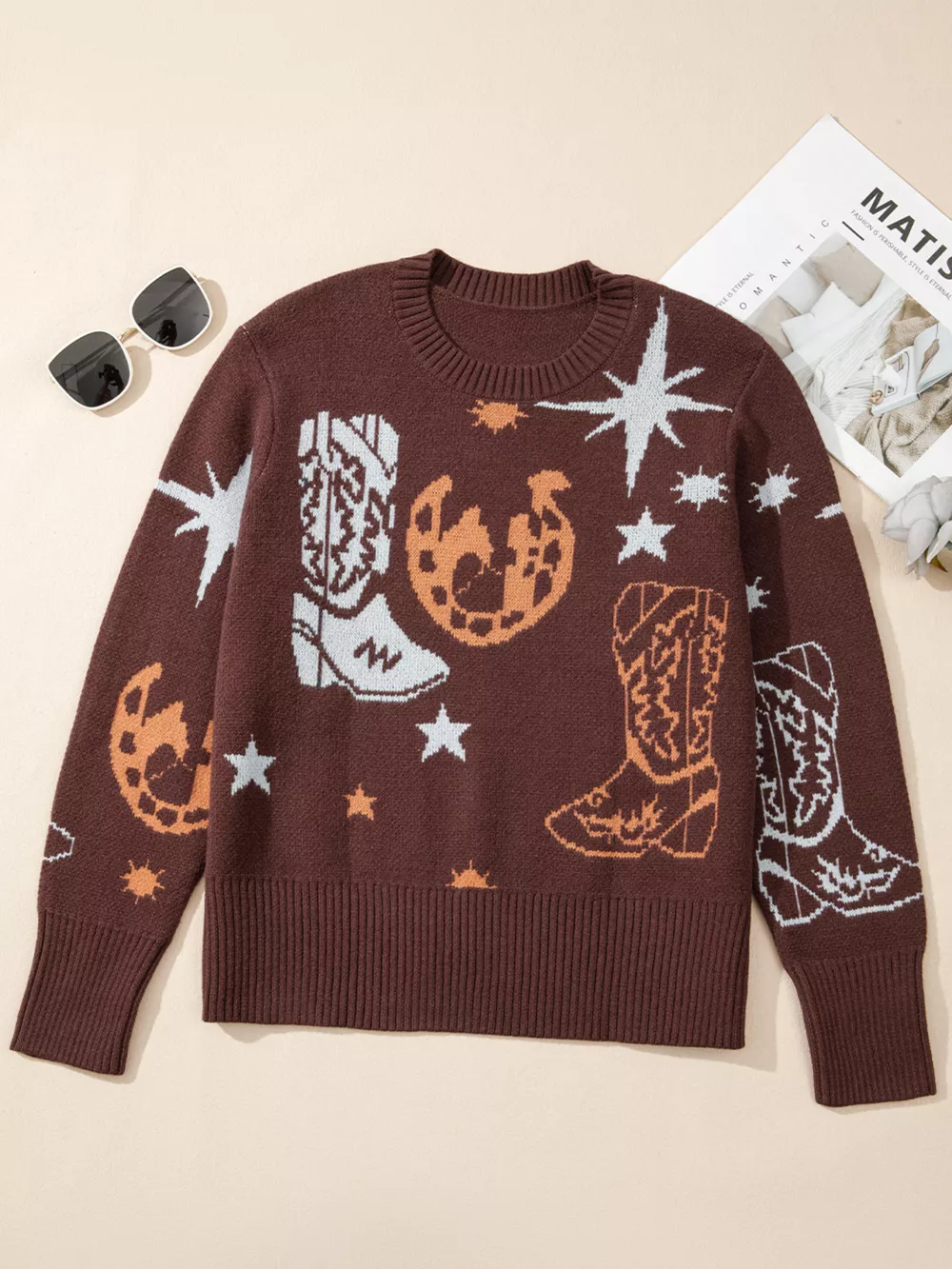 Cowgirl Round Neck Casual Sweater, image 4