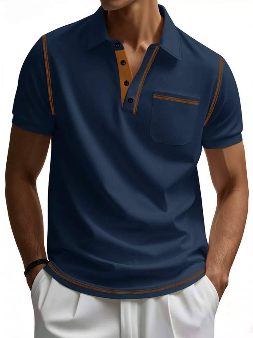 Men's Full Size Button Detail Short Sleeve Polo Plus Size, image 7