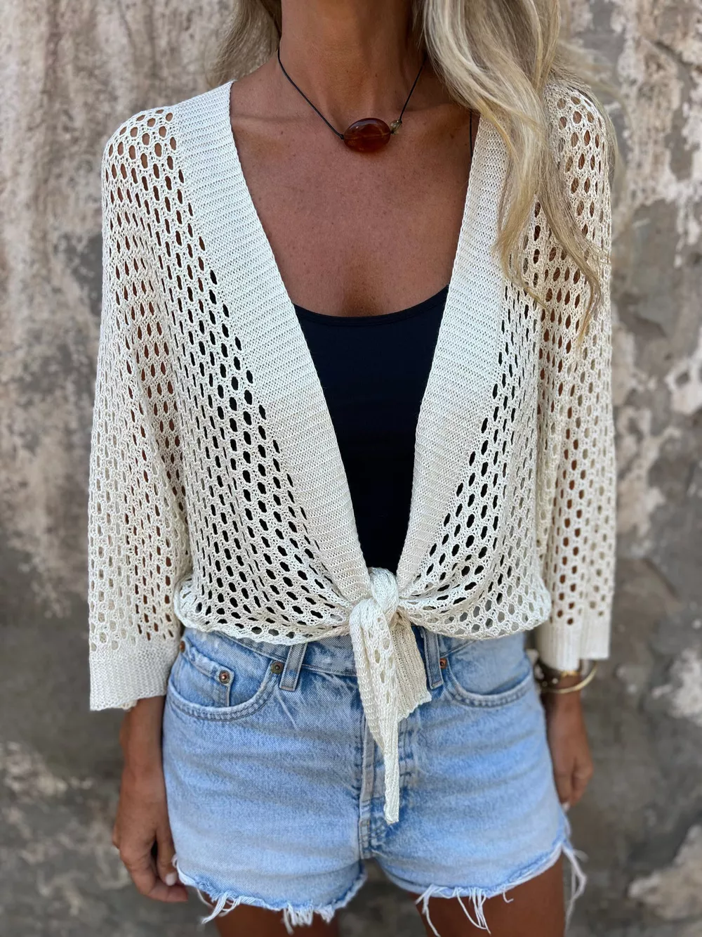Tie-Front Crochet Knit Cover Up, image 12