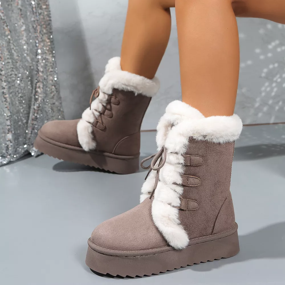 Fuzzy Trim Lace-Up Platform Boots, image 10