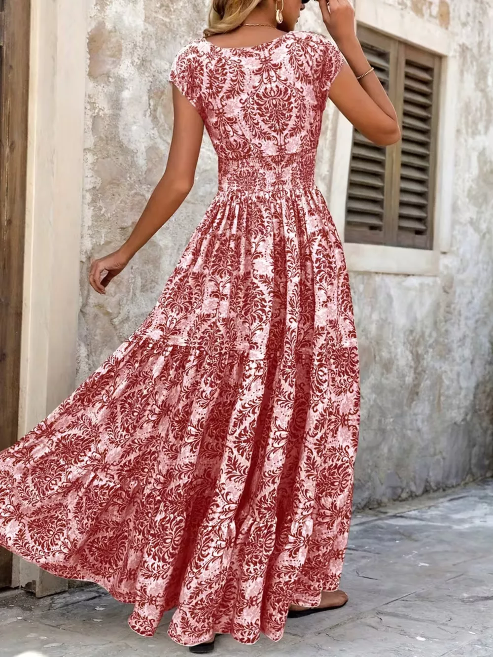 Printed Cap Sleeve Maxi Dress, image 19