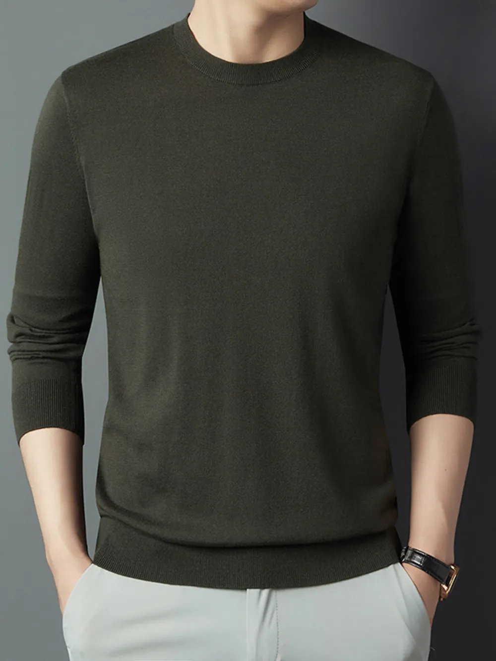 Men's Full Size Round Neck Long Sleeve Knit Top Plus Size, image 10
